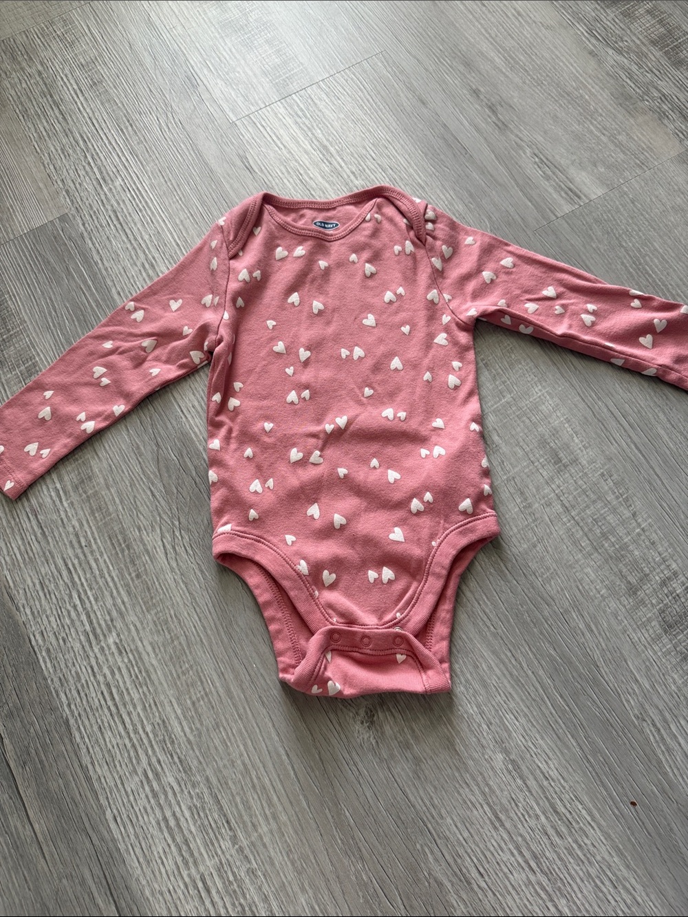 Long-Sleeve Pink Heart One-Piece Bodysuit